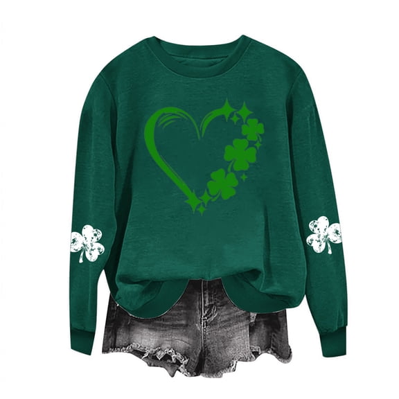 Herrnalise Women's St. Patrick's Day Clover Printed Tops Irish Shamrock Sweatshirt Long Sleeve Slouchy Pullover Tops Gear up for greatness for less