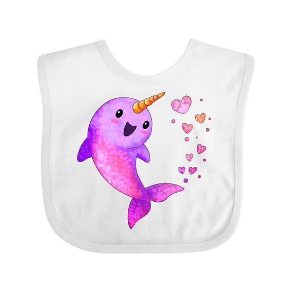 Inktastic Valentine's Day Cute Pink Narwhal with Hearts Boys or Girls Baby Bib