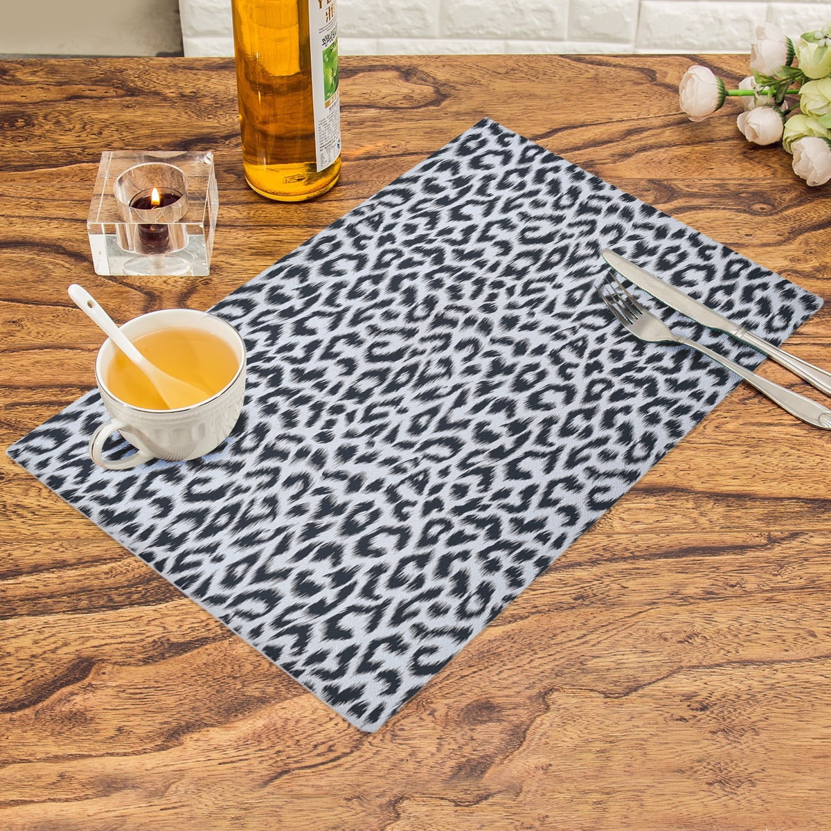 Placemats Set of 4 for Dining Table, Table Placemats, Rectangular Vinyl, PVC, 18x12 Inches - Black Gray