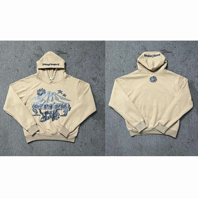 Sweat à Capuche en Peluche Décontracté Imprimé Lettres Planète Cassée - H236 Abricot - L