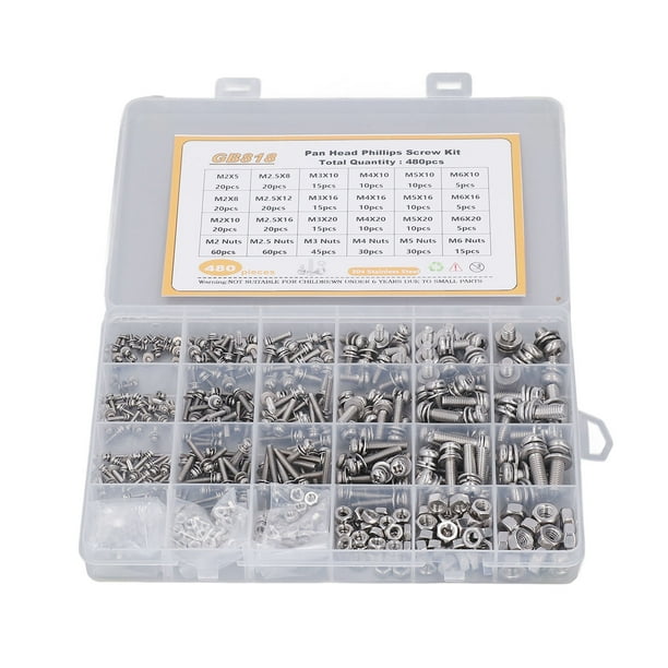 Juego De Arandelas De Tuercas De Tornillo, Kit De Arandelas De Tuercas De Tornillo Resistencia A La Corrosión De Acero Inoxidable 304 480 Piezas Con Caja De Almacenamiento Para