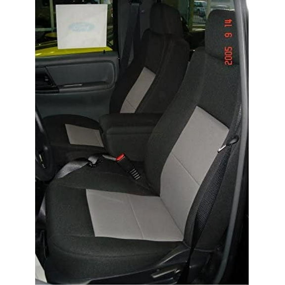 F282 1998-2001 Ford Ranger XLT XCab Front High Back 60/40 Split Bench with Molded Headrests and Opening Center Console Black and Gray Velour