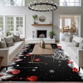 thumbnail image 3 of 5'x8' Area Rugs, Black Red Christmas Indoor Outdoor Area Rug for Living Room Bedroom, Snow Xmas Tree Balls Botanical Washable Bathroom Rugs Kitchen Floor Carpet Mats Home Decor Aesthetic, 3 of 8