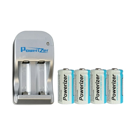 4 x 3.6 Volt Powerizer RCR123A Lithium Ion Batteries (650 mAh) + 2 Bay Powerizer Smart Charger Charger