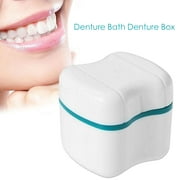 Menard Denture Case Denture Cup With A Rinsing basket,Denture Bath False Teeth Box Container for Home Travel Lake Green