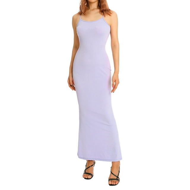 ZAXARRA Robe d'Été pour Femmes, Robe Moulante à Col Carré, Sangle Spaghetti de Couleur Unie pour Club de Fête