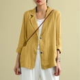 thumbnail image 6 of Wyobmus Summer Linen Blazer for Women Lightweight 3/4 Stretchy Ruched Sleeve V Neck Casual 2 Button Blazer Jacket With Pockets M-3X Yellow, 6 of 7