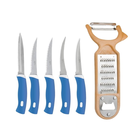 Anjali 6-Piece Kitchen Knife and Peeler Set – Stainless Steel Vegetable, Utility, Tomato & Laser Knives (8.3" & 9.4") with 4-in-1 Peeler | Durable Everyday Cutting Tools