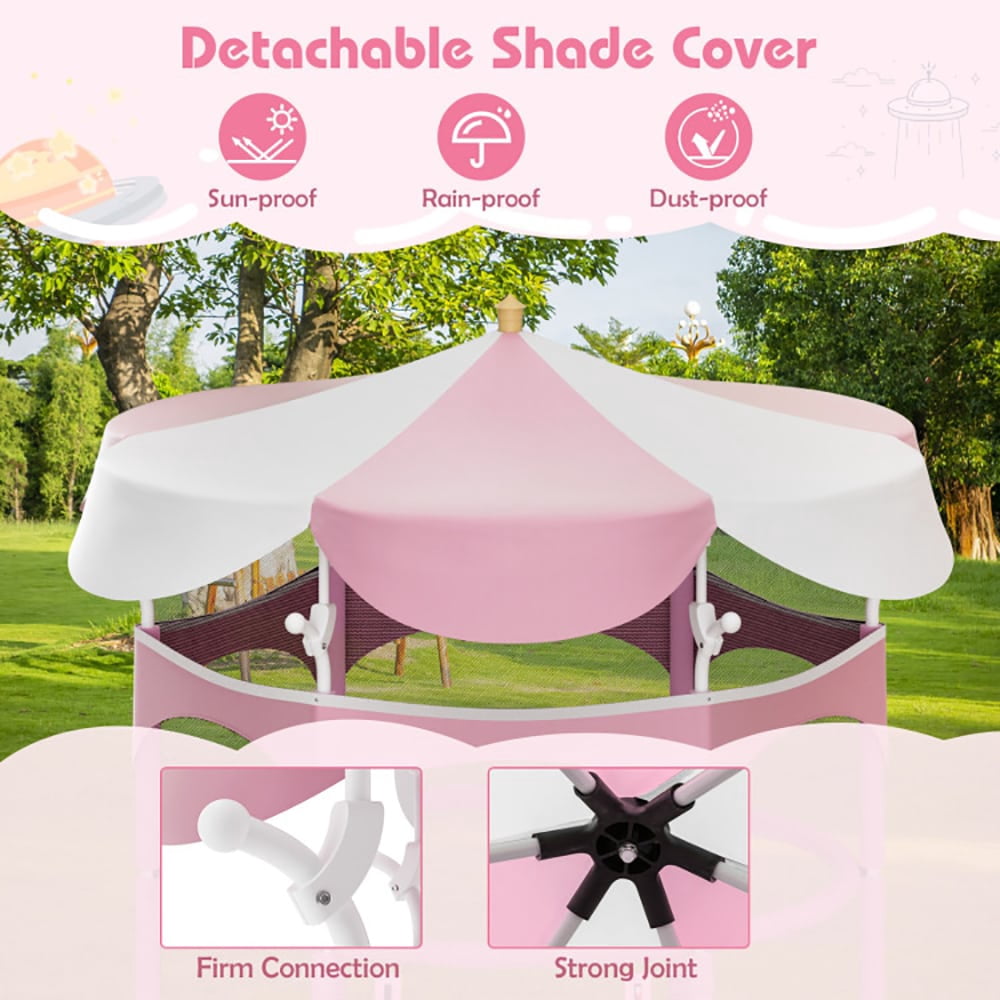 Spaco 64" Kids Trampoline with Detachable Canopy and Safety Enclosure Net-Pink, Bounce Trampoline for Outdoor as Garden, Park
