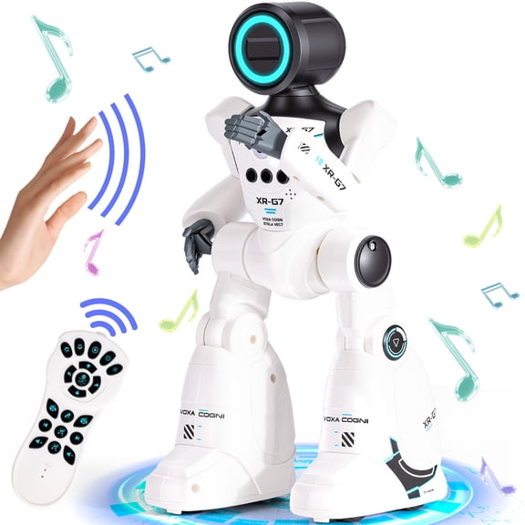 KIVDIT Robot Toys for Kids, Talking Dancing Delivery RC Interactive Toys, 30M 2.4GHz Remote Control for Ages 8 Boys Girls Birthday Gift,White