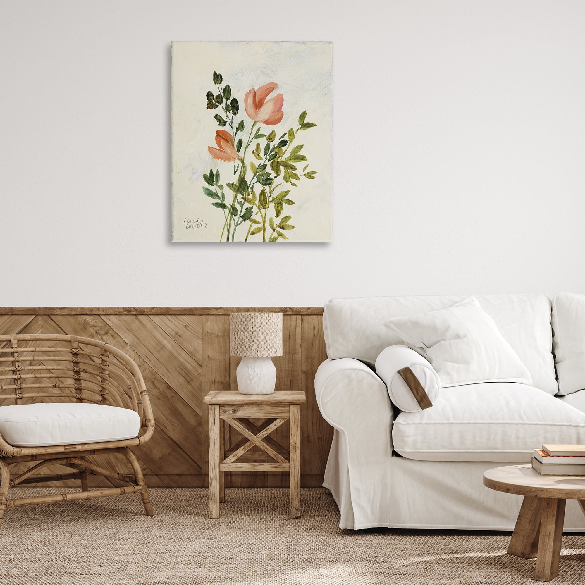 Stupell Industries Vintage Leaves Pink Blossom Floral & Botanical Painting Wrapped Canvas Art Print Wall Art, 30 x 40
