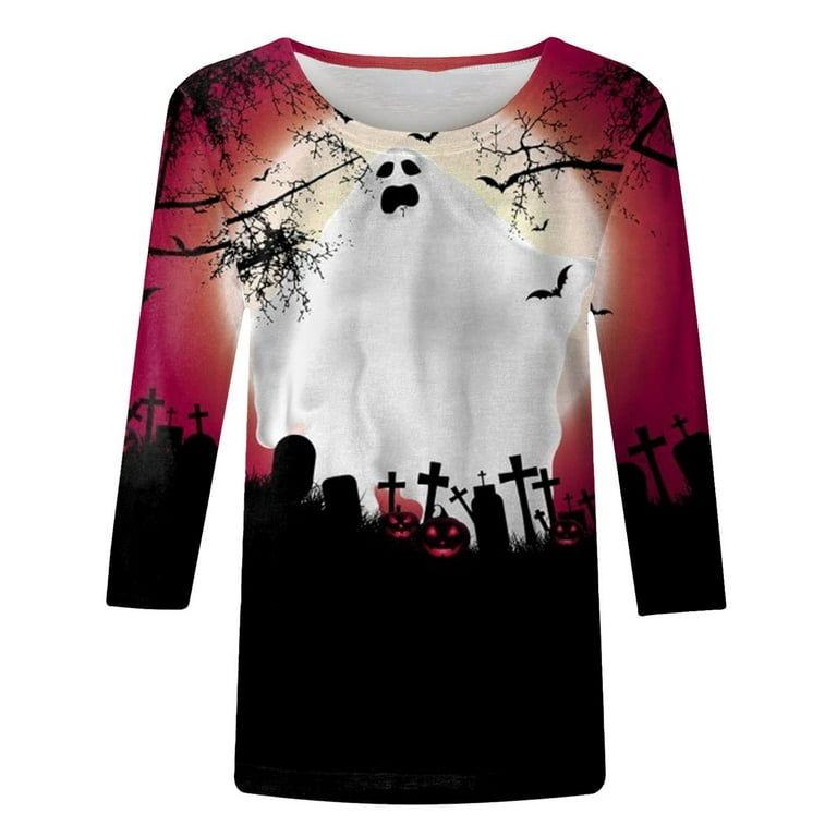 Cyber&Monday Deals Dyegold Womens Halloween Shirt Clearance Sale Teen Girls  Cute Funny Graphic Sweatshirts 3/4 Sleeve Tunic Tops For Women Winter  Vacation ​Halloween ​Women Fashion ​Weekly Deals 