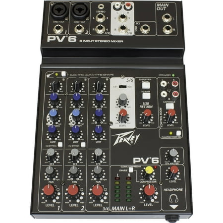 PEAVEY PV 6 120US 2 CHANNEL STUDIO MIXER W/ 2 DIRECT OUTPUTS & 3-BAND