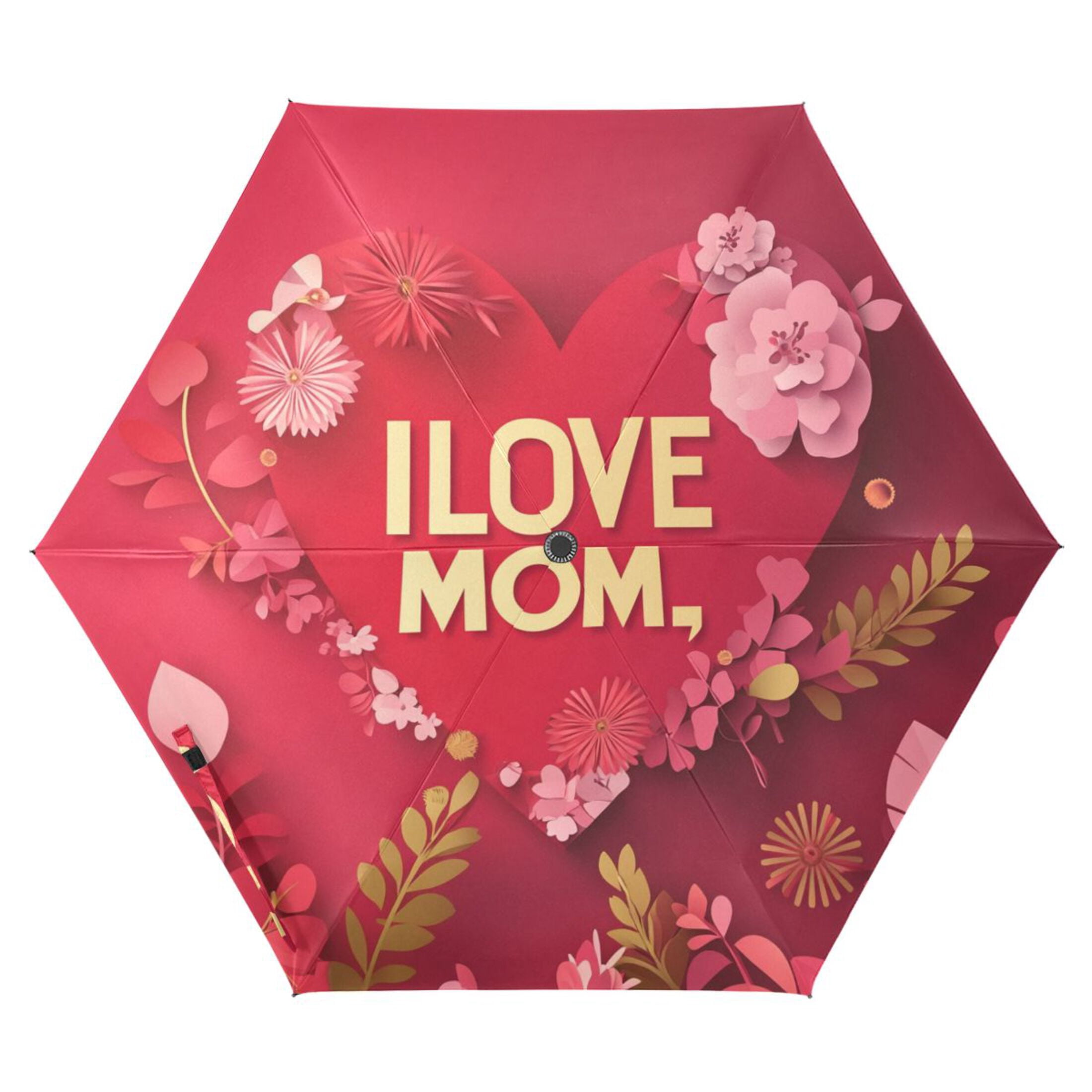 Love Mom Flowers Mothers Day All Weather Umbrella Triple Folding Parasol 6 Ribs UV Protection Portable