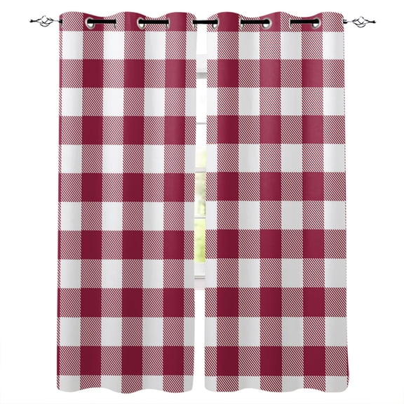 Plaid Red, Blackout Curtains 45 Inches Long for Bedroom, Abstract Minimalistic Geometric Lattice Thermal Insulated Room Darkening Black Out Window Curtain Panels Grommet Drapes for Living Room