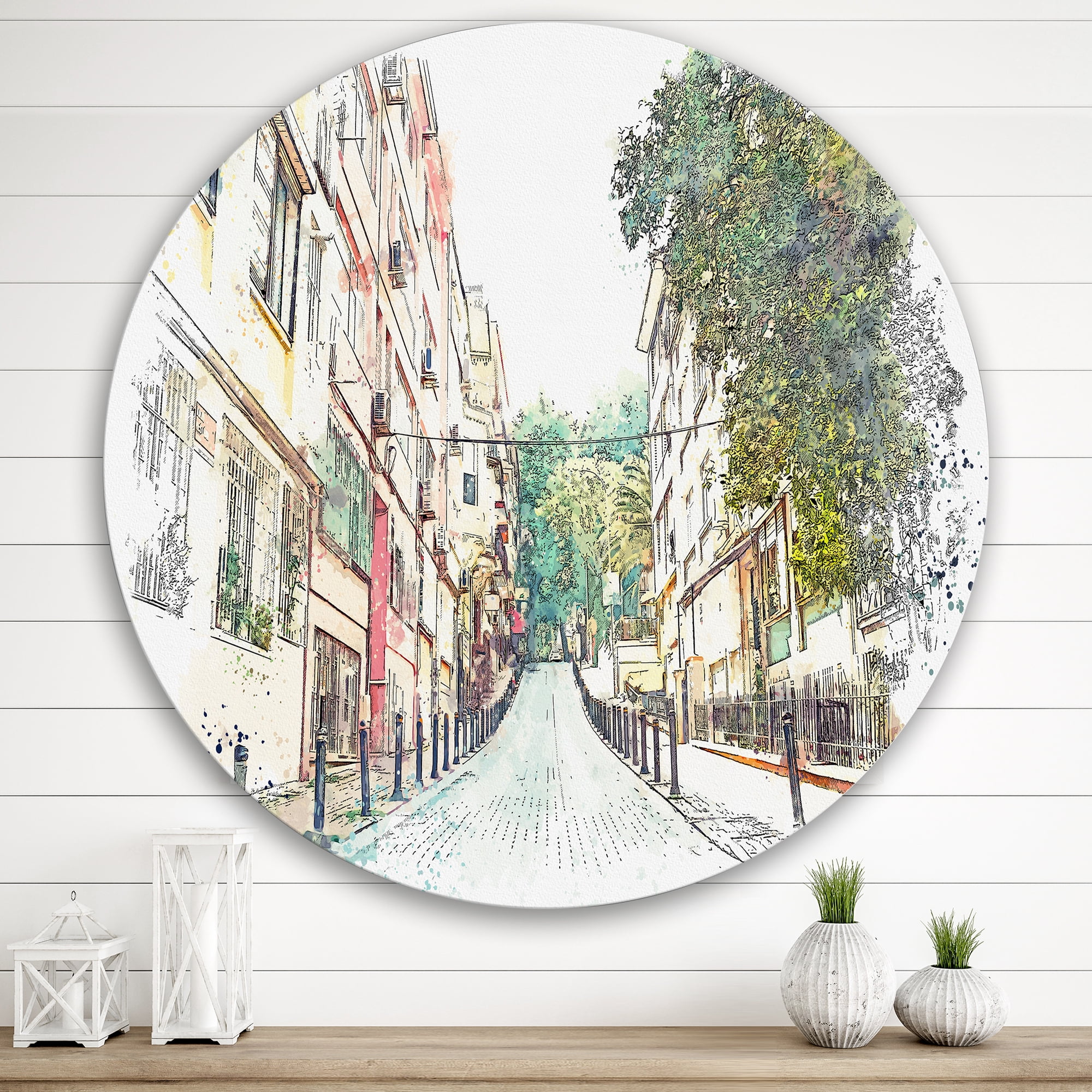 Designart 'Traditional Street In City Istanbul' Traditional Circle Metal Wall Art 29x29 - Disc of 29