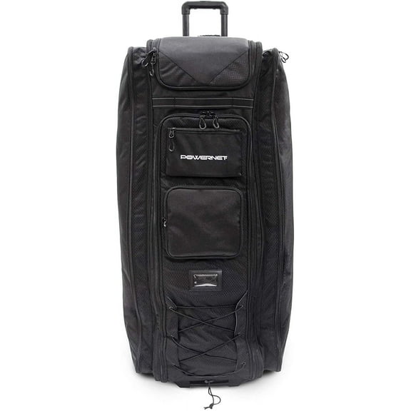 PowerNet All Gear Transporter Baseball Travel Bag, Rolling Duffle Bag with Wheels & Handle for Baseball Accessories, Catchers Gear & Bats, Main Pocket Fits Four 7x7 Nets