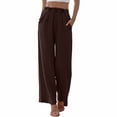 thumbnail image 2 of Delayuji Womens Linen Pant Daily Elastic High Waist Straight Leg Pant Solid Color Casual Pants Loose Long Trousers, 2 of 5