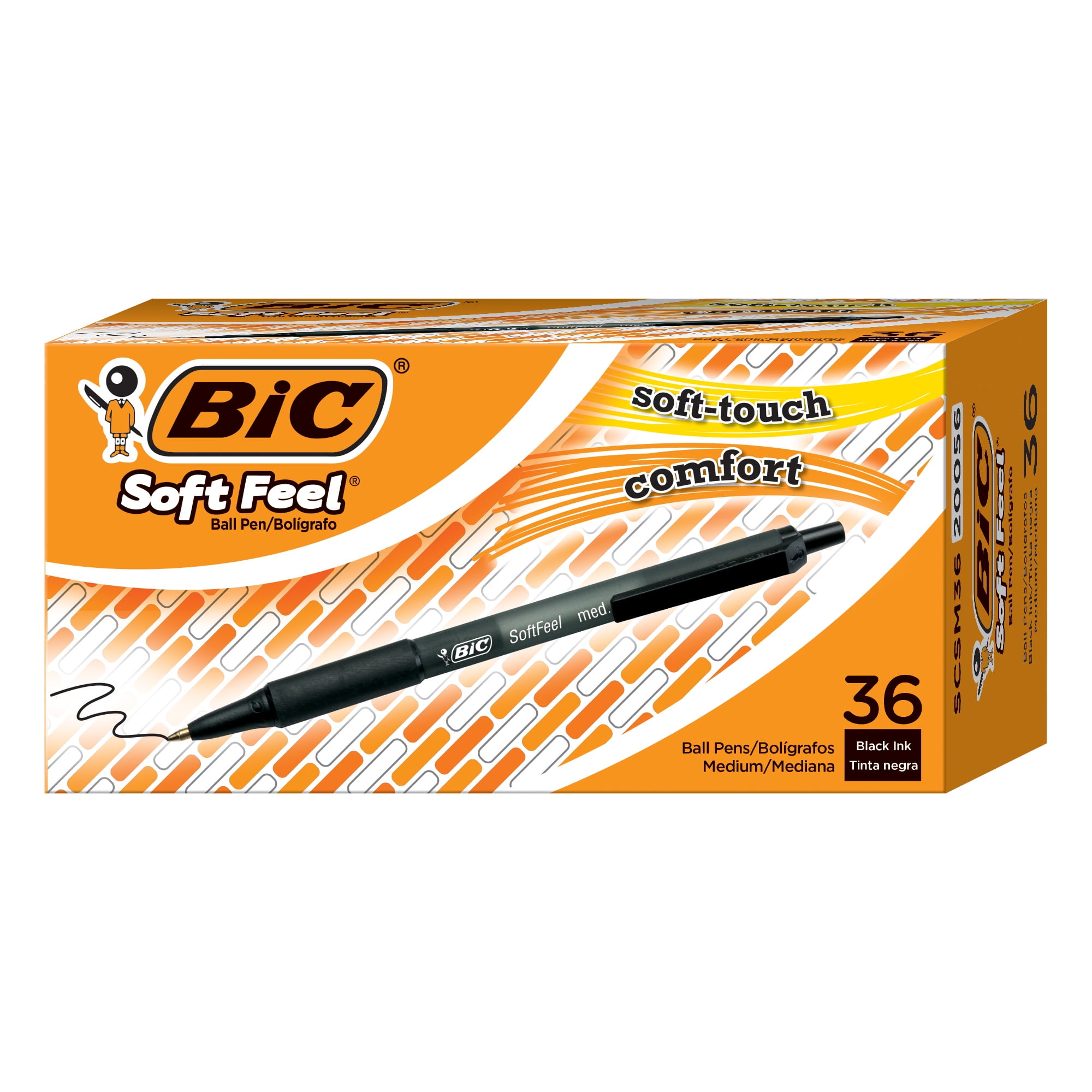 BIC Soft Feel Retractable Ball Point Pen 24-Count, Fine Point Black Ink 