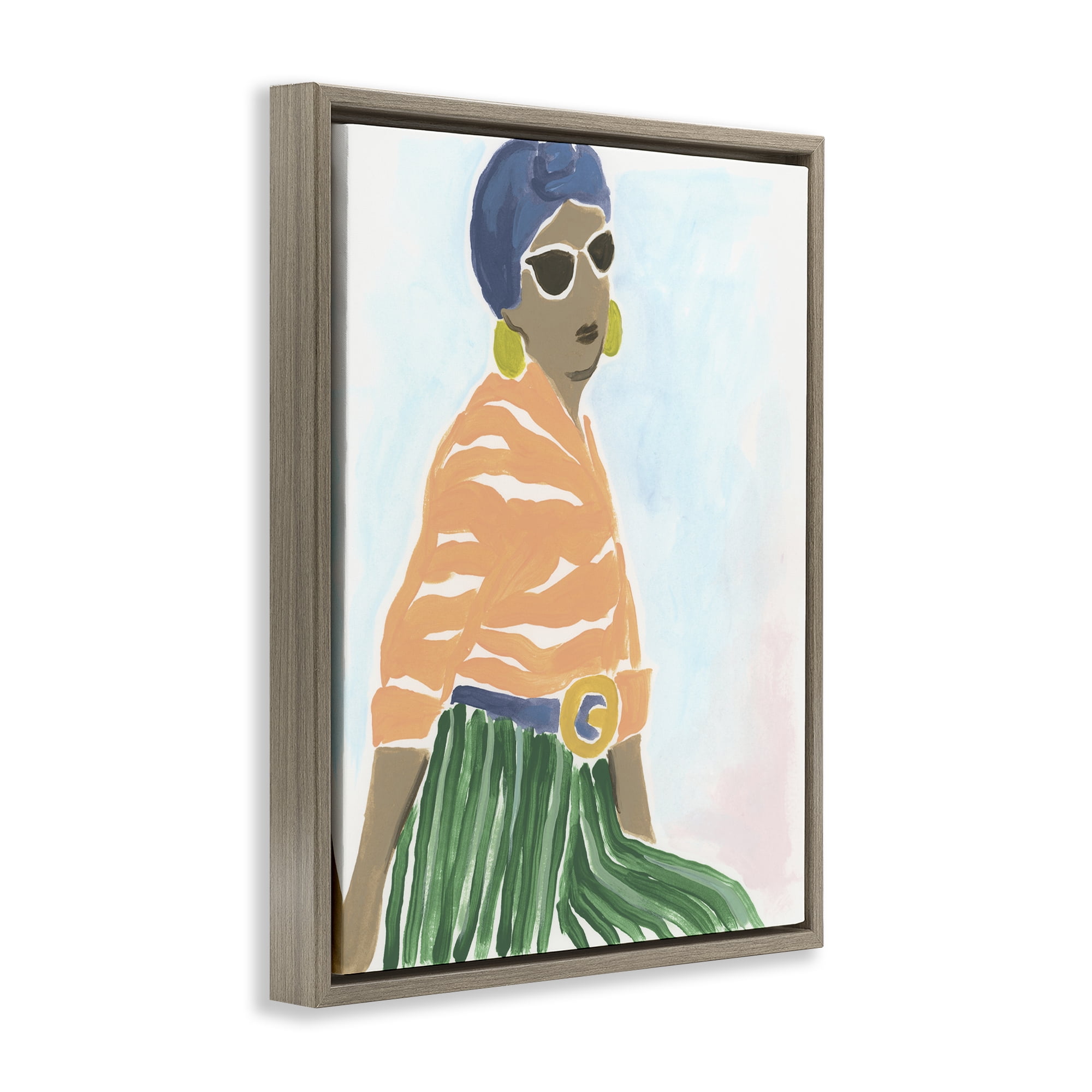 Stupell Industries Stylish Woman with Headwrap People Painting Brown Floater Framed Canvas Art Print Wall Art, 25 x 31