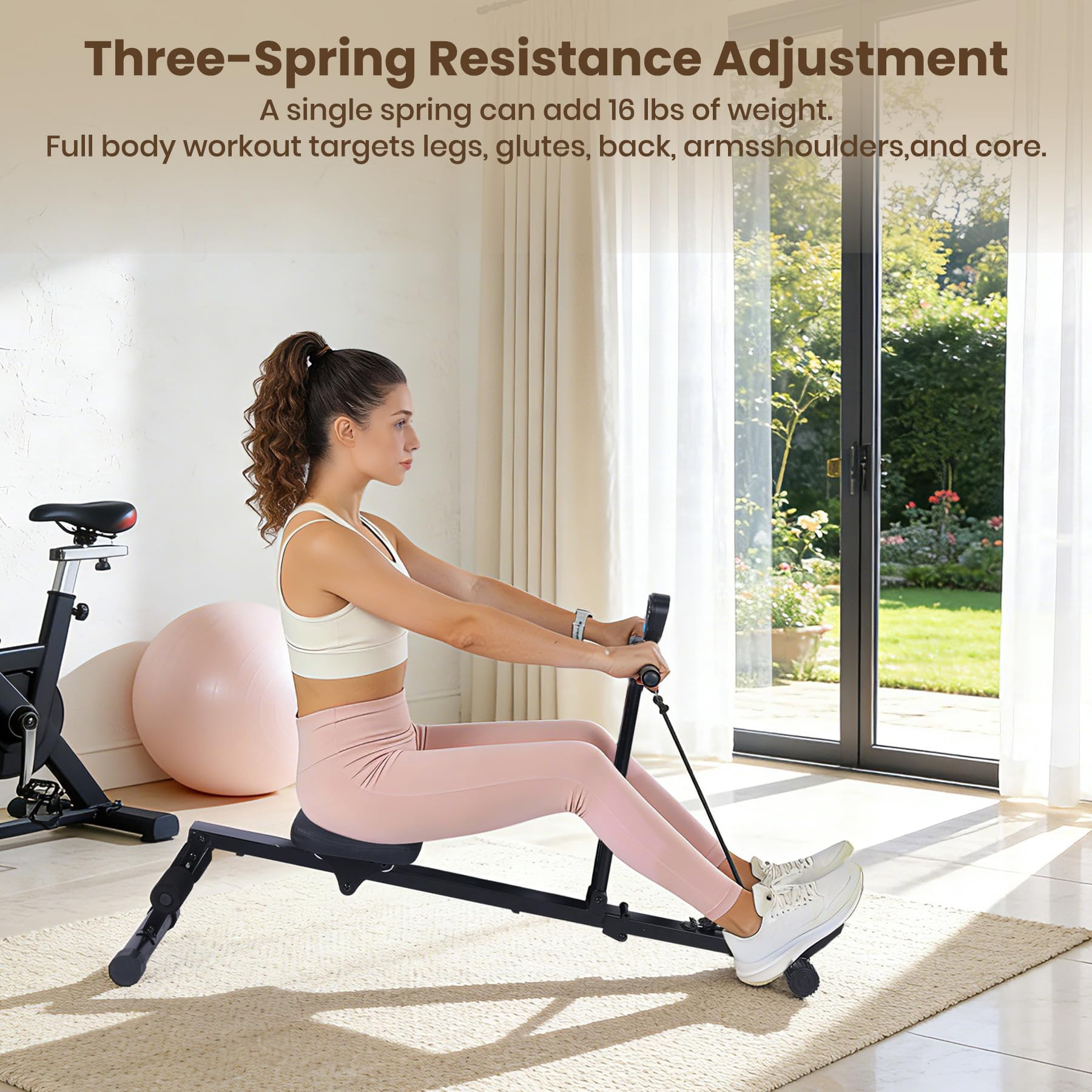 GIMMYFIVE Compact Rowing Machine with LCD Display, 276 lb Max Weight, Space Saving Design Home Gym
