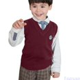 thumbnail image 2 of Fozruso Boys Knitted Sweater Vest V-Neck Sleeveless Knitwear Layering Sweater School Uniform,Red, 2 of 6