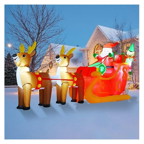 10 FT Santa Claus on Sleigh with 2 Reindeer and Boxes Christmas Inflatable Decoration, Xmas Blow Up Décor Built-in LED for Holiday Party Garden Outdoor Yard Decoration
