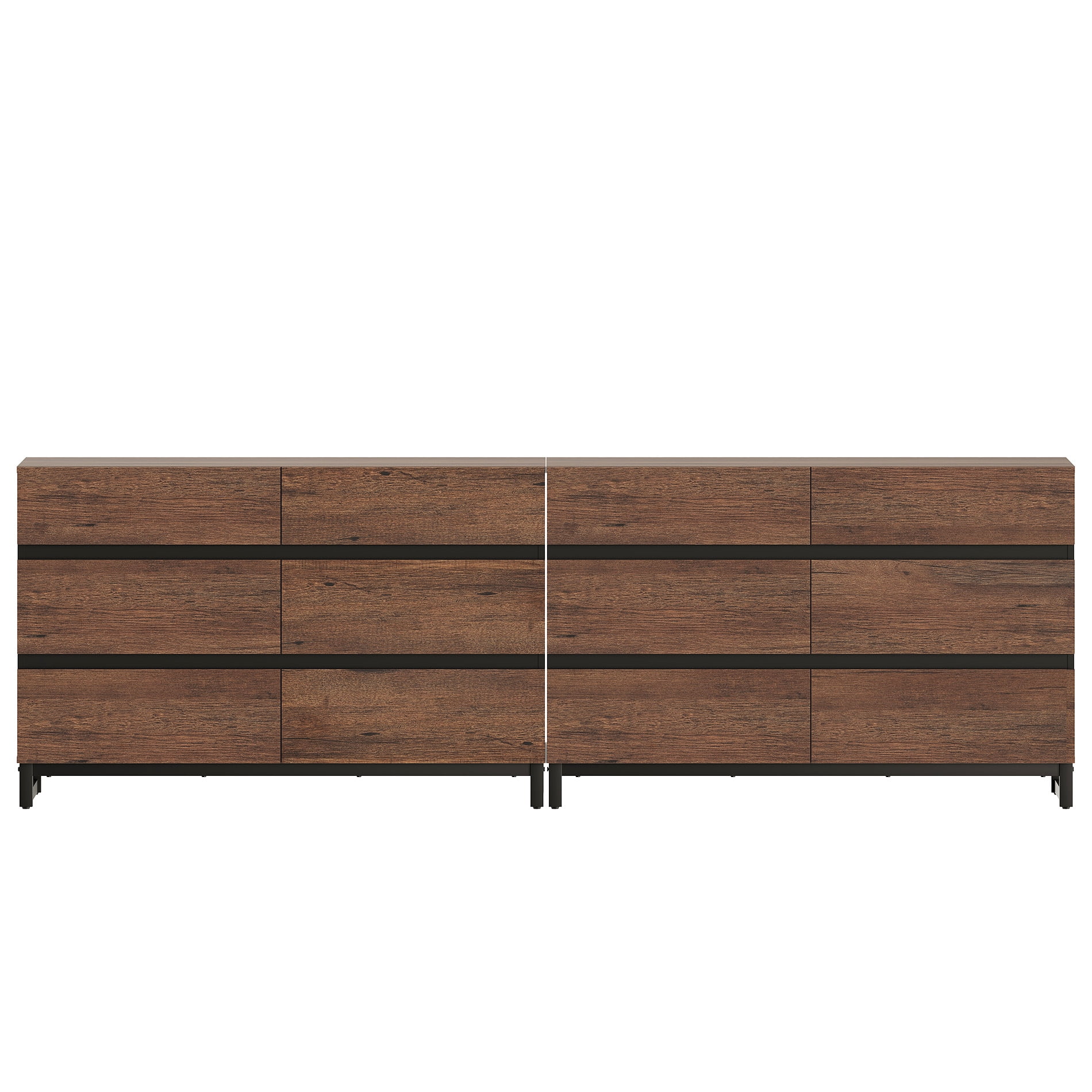 Modern Buffet Sideboard Cabinet with 12 Smooth-Glide Drawers and Sturdy Metal Base, Multifunctional Coffee Bar Storage Organizer Cabinet for Kitchen, Dining Room and Living Room,Brown