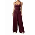 thumbnail image 2 of Women'S Summer Jumpsuit Spaghetti Strap One-Piece Outfit Wide Leg Baggy Pants Romper Wine Red L, 2 of 7