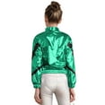 thumbnail image 2 of CHICTRY Kids Girls Metallic Long Sleeve Jacket Zipper Front Coat Stand Collar Glossy Jazz Hip-Hop Dance Tops Green 16, 2 of 7
