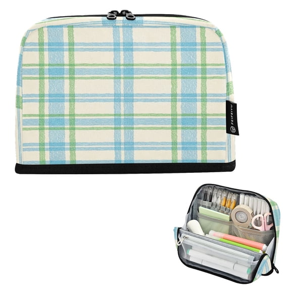 Stand Pencil Pouch High Capacity Pencil Case Organizer Pouch Durable Pencil Box for Office, Vintageplaid Printed