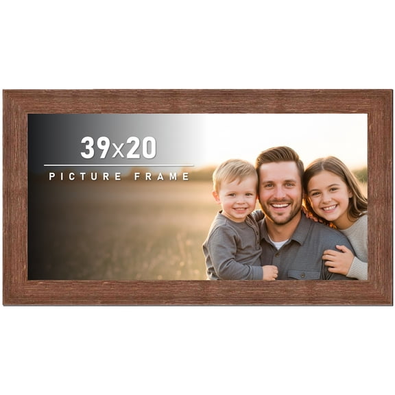 39x20 Frame Brown Distressed Barnwood Picture Frame | Rustic Farmhouse Photo Frame Includes UV