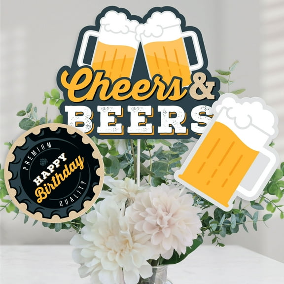 Big Dot of Happiness Cheers and Beers Happy Birthday - Birthday Party Centerpiece Sticks - Table Toppers - Set of 15