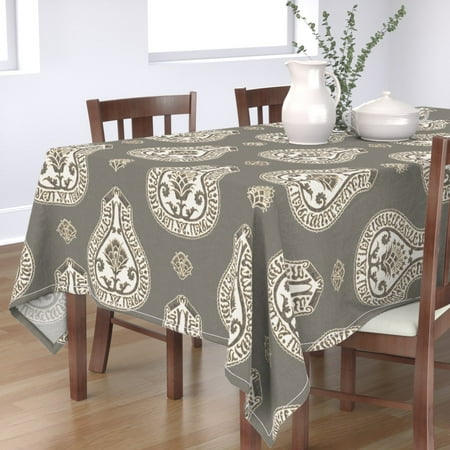 

Cotton Sateen Tablecloth 70 x 90 - Coordinate Taupe Print Custom Table Linens by Spoonflower