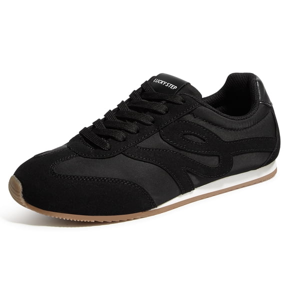 LUCKY STEP Retro Fashion Sneakers Thin Sole Lightweight Casual Shoes,Black,Womens