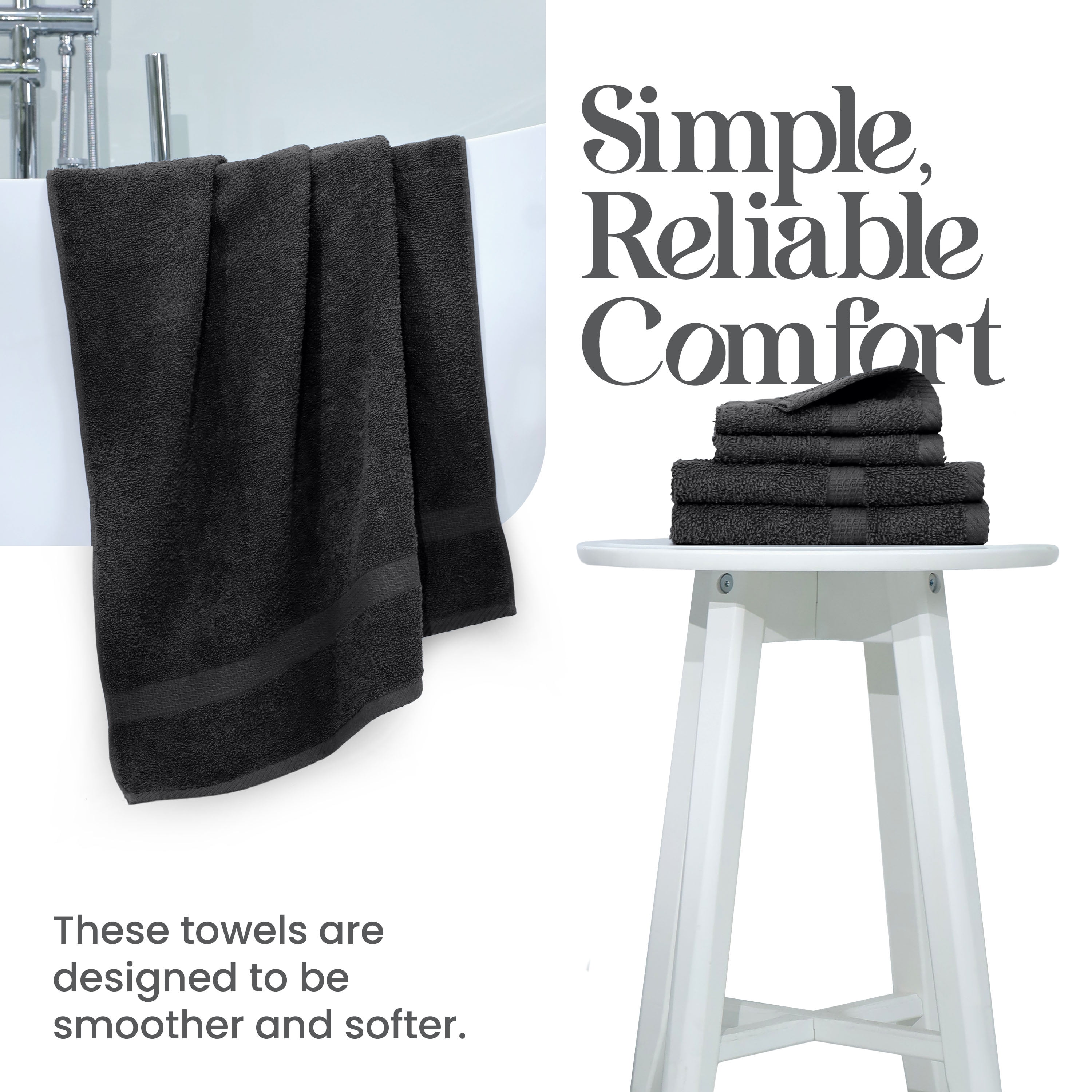 Utica 6-Piece Towel Set | 100% Cotton Soft & Absorbent Everyday Towels | Black