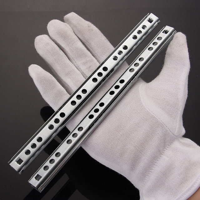 Corredera de cajón de dos secciones de 17 mm con bola de acero, doble tirador, riel guía estrecho de montaje lateral, silenciador mini de dos vías, grosor de 0,8 mm