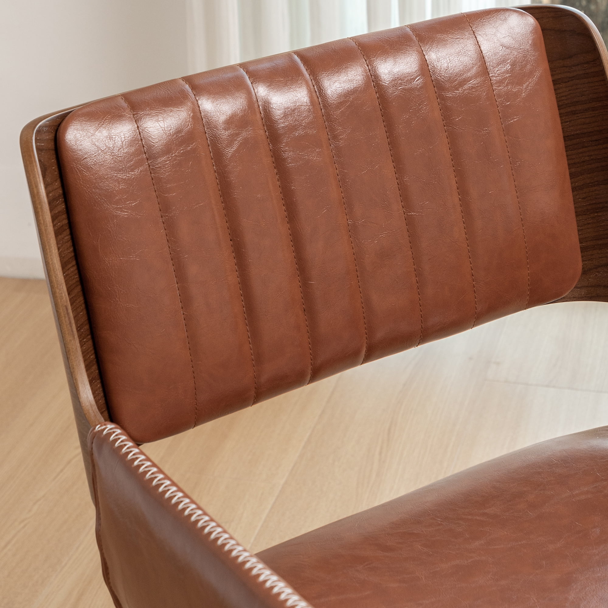 FOWEOAIU Modern Dining Chairs,Leather Upholstered Walnut Wood With rotation Kitchen Dining Chairs , Brown (Set of 2)