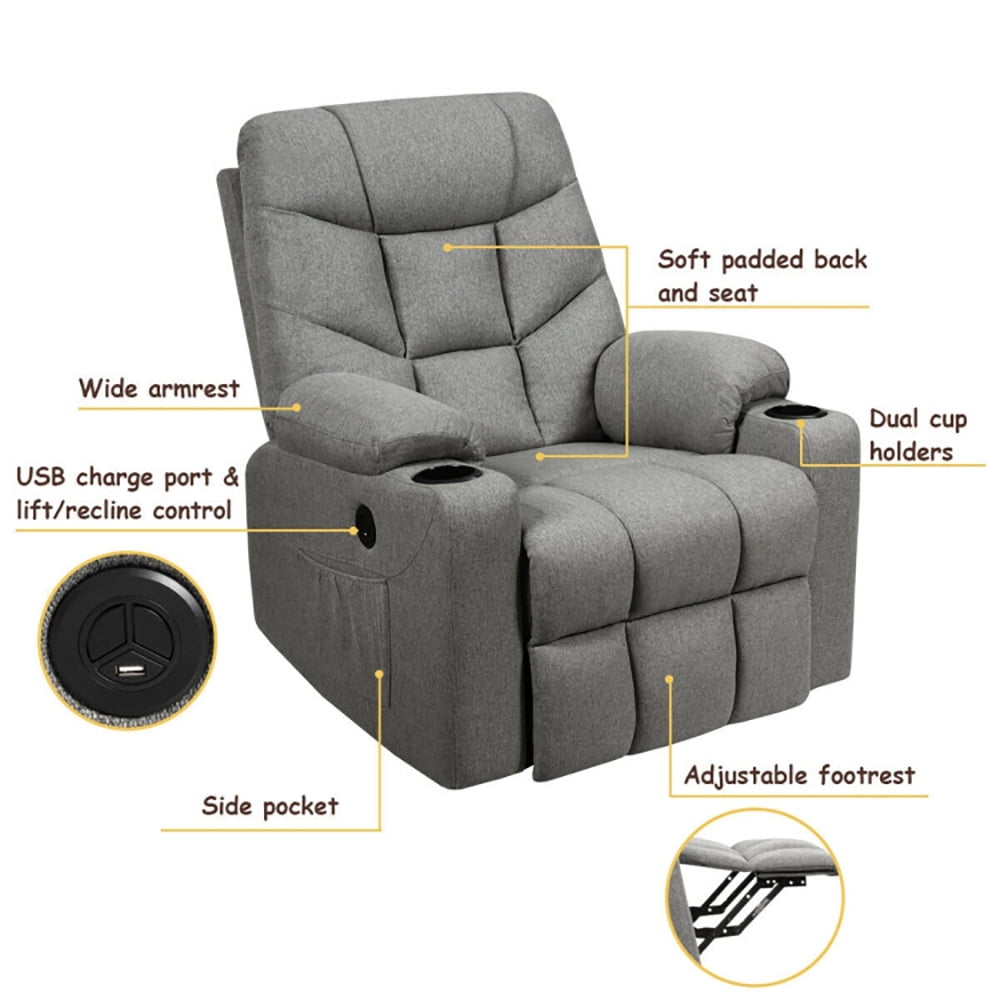 Finihen Massage Recliner Sofa, Electric Recliner Chair, Electric Power Lift Recliner Massage Sofa, for Living Room, Bedroom, Gray Finihen Massage Recliner Sofa, Electric Recliner Chair, Electric Power Lift Recliner Massage Sofa, for Living Room, Bedroom, Gray