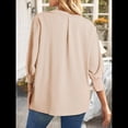 thumbnail image 4 of Blusas Elegantes e Informales para Mujer, con Escote en V y Mangas 3/4, con Puños Fruncidos Albaricoque L, 4 of 6