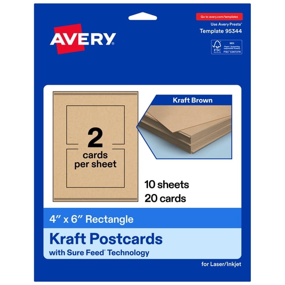 Avery Printable Rectangle Cards, 4" x 6", Kraft Brown, 20ct