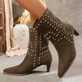 thumbnail image 6 of Xfvqtps Studded Ankle Boots for Women Winter Low Heel Slip on Booties Pointed Toe Suede Casual Fashion Boots Comfortable Shoes Brown, 6 of 9