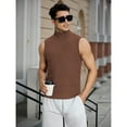thumbnail image 3 of OYOANGLE Men's Ribbed Knit Turtleneck Tank Top Casual Slim Fit Sleeveless Vest Brown S, 3 of 6