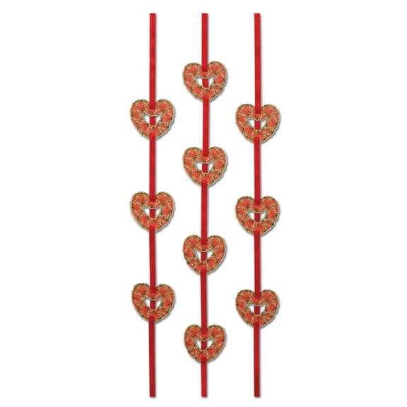 Club Pack of 36 Valentine Themed Floral Heart Ribbon Stringer Hanging Party Decorations 4'