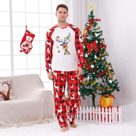 

Tfalo Christmas Pajamas For Family Parent-Child Warm Christmas Set Printed Home Wear Pajamas Two-Piece Dad Set