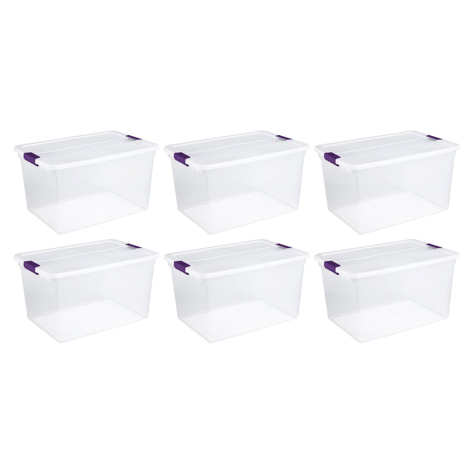Sterilite 66-Quart Nesting Clear Latching Handle Storage Tote Container, 6 Pack