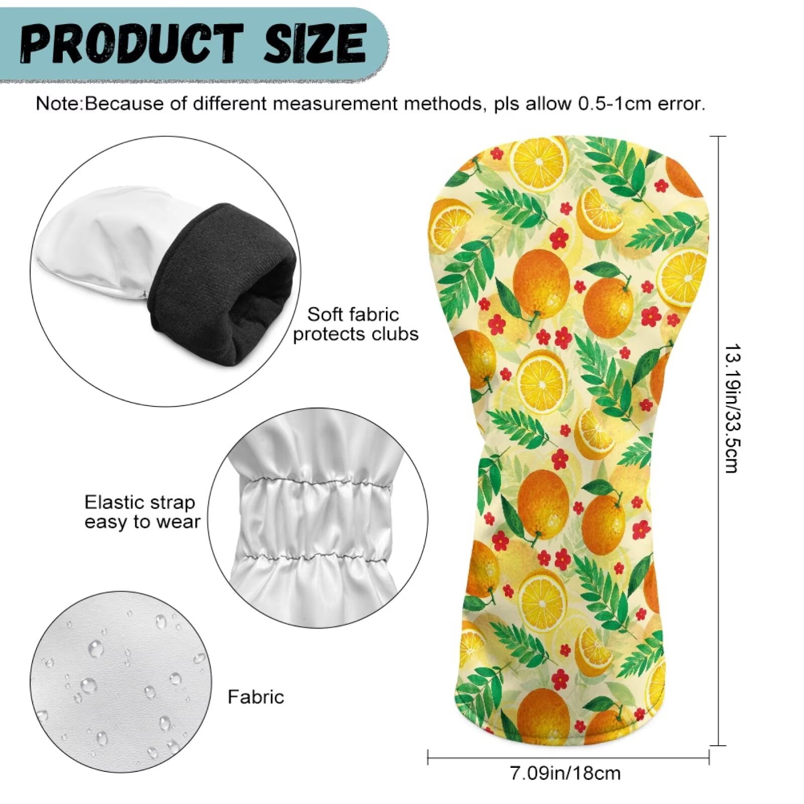 Uorisanigo Golf Club Head Covers 3pcs Golf Driver Headcover Fairway Wood Headcover Hybrid Club Head Cover - PU Leather Orange Print Headcovers to Fit Most Golfs Clubs