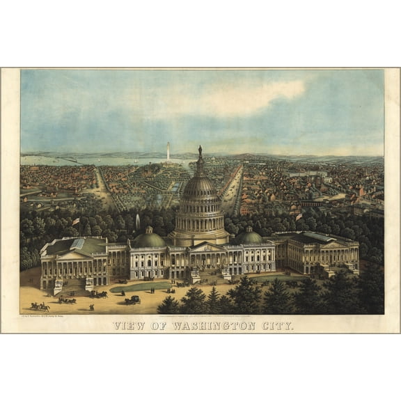 24"x36" Gallery Poster, birdseye view map of washington d.c. 1871