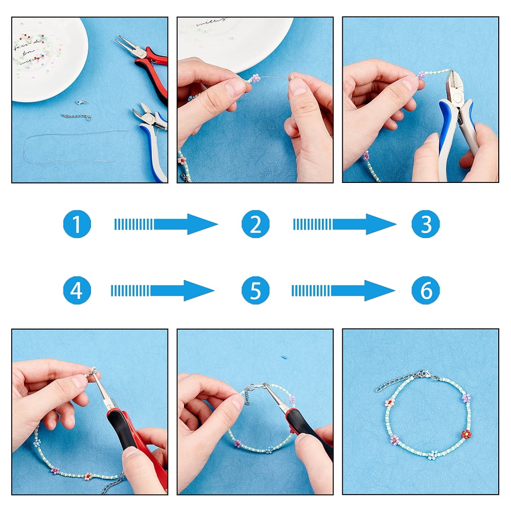 DIY Stretch Bracelets Making Kits with Glass Seed Beads Elastic Thread Stainless Steel Tweezers Big Eye Beading Needles