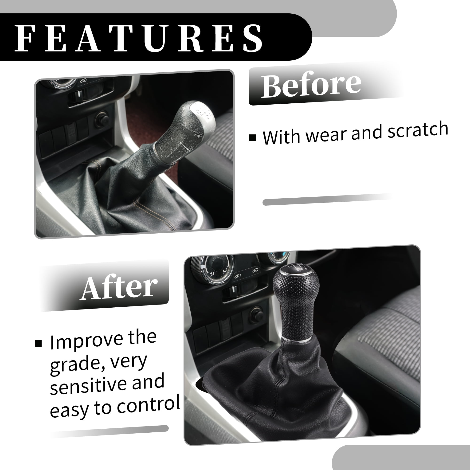 6 Speed Manual Gear Shift Knob with Cover - Stick Shifter Knob - for VW Bora 98-05 Plastic Black 1 Pc